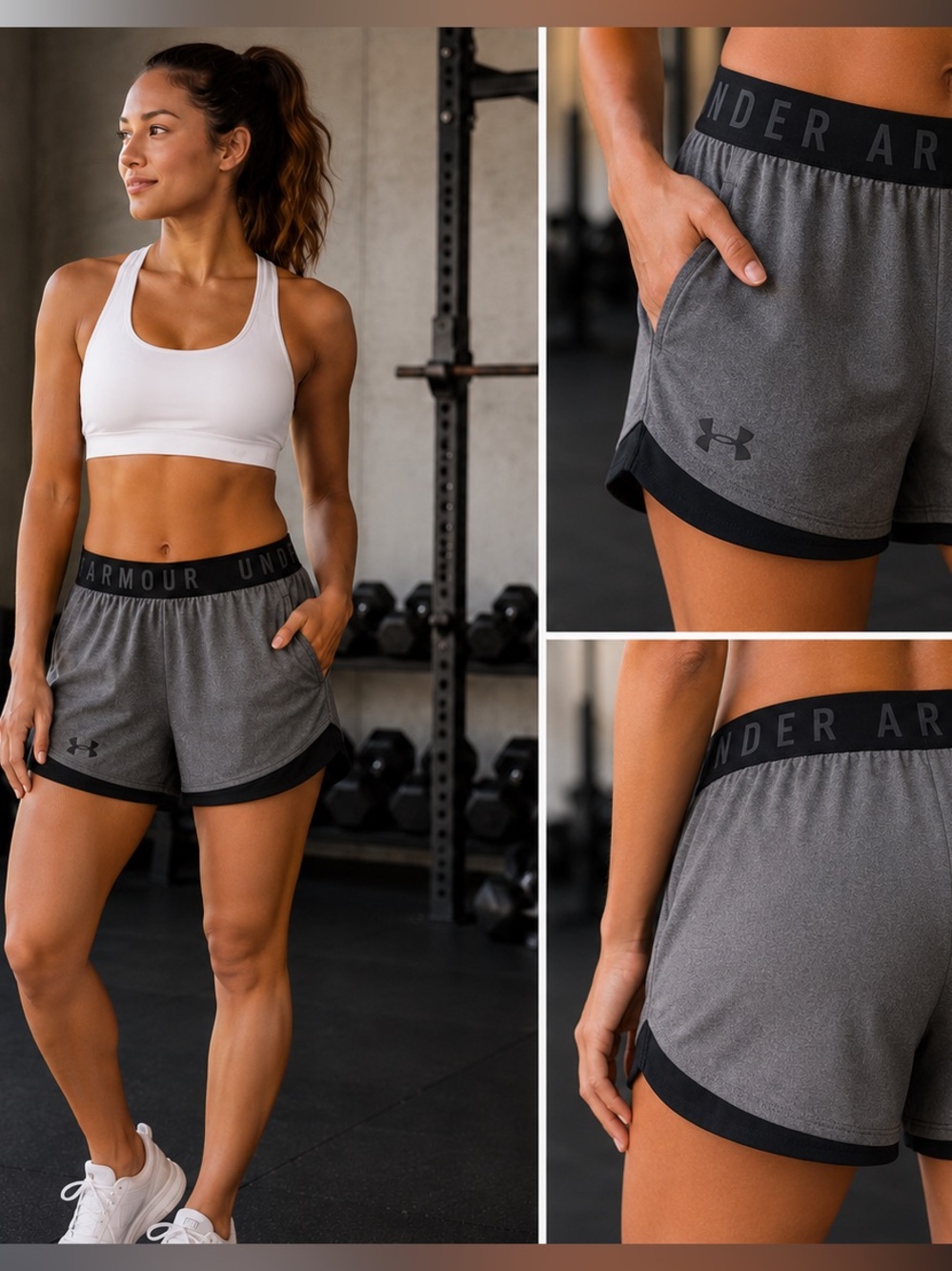 Under Armour Play Up 2 In 1 Running Shorts Gray Black Size Small Womens